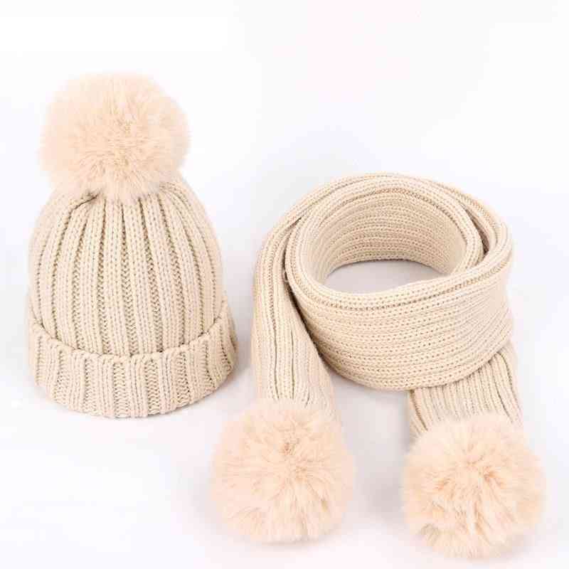 Winter Warm- Soft Knit Pompom, Beanies Hat & Scarf Set