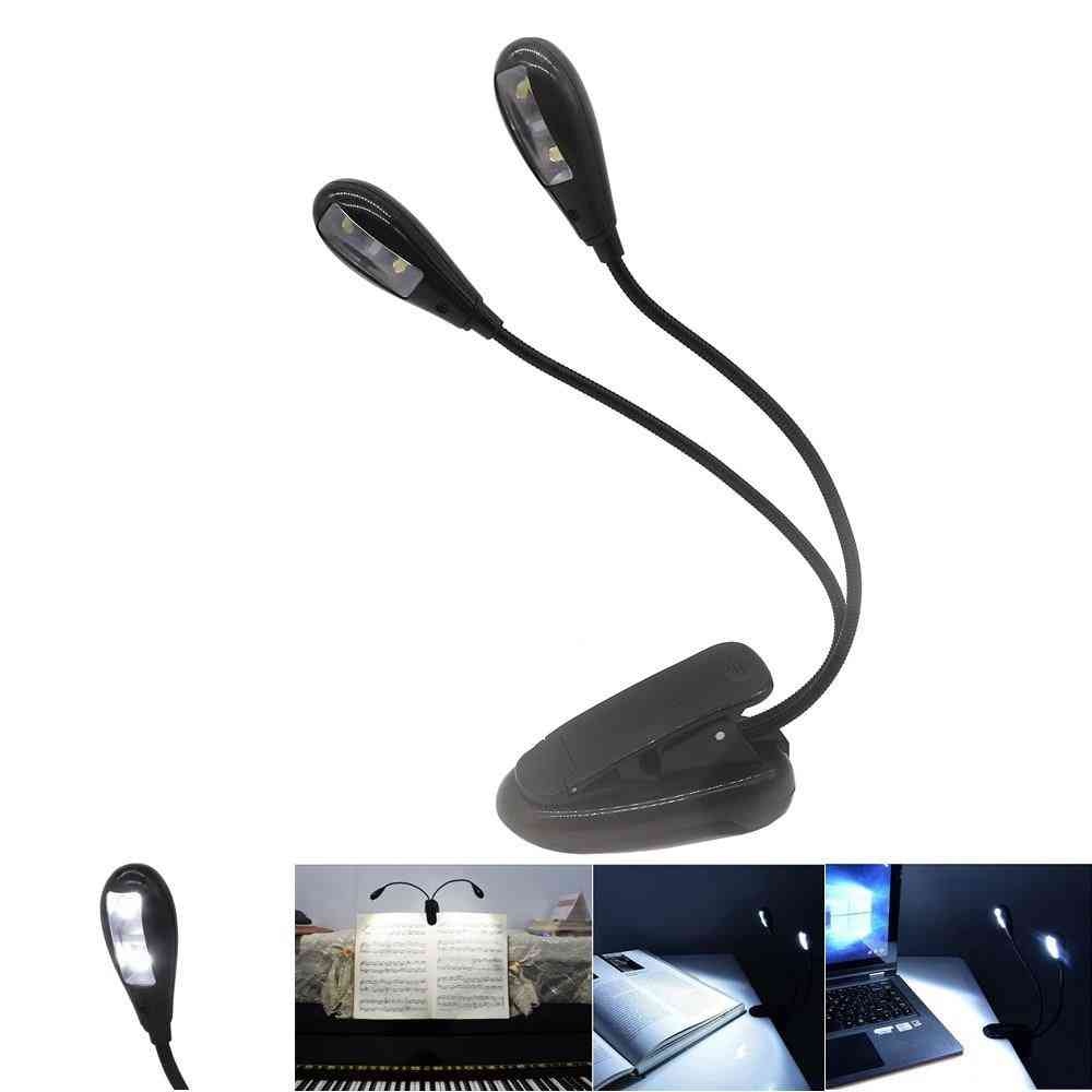 2 Dual Flexible Arms 4 Led Clip-on Lamp For Piano Music Stand Book