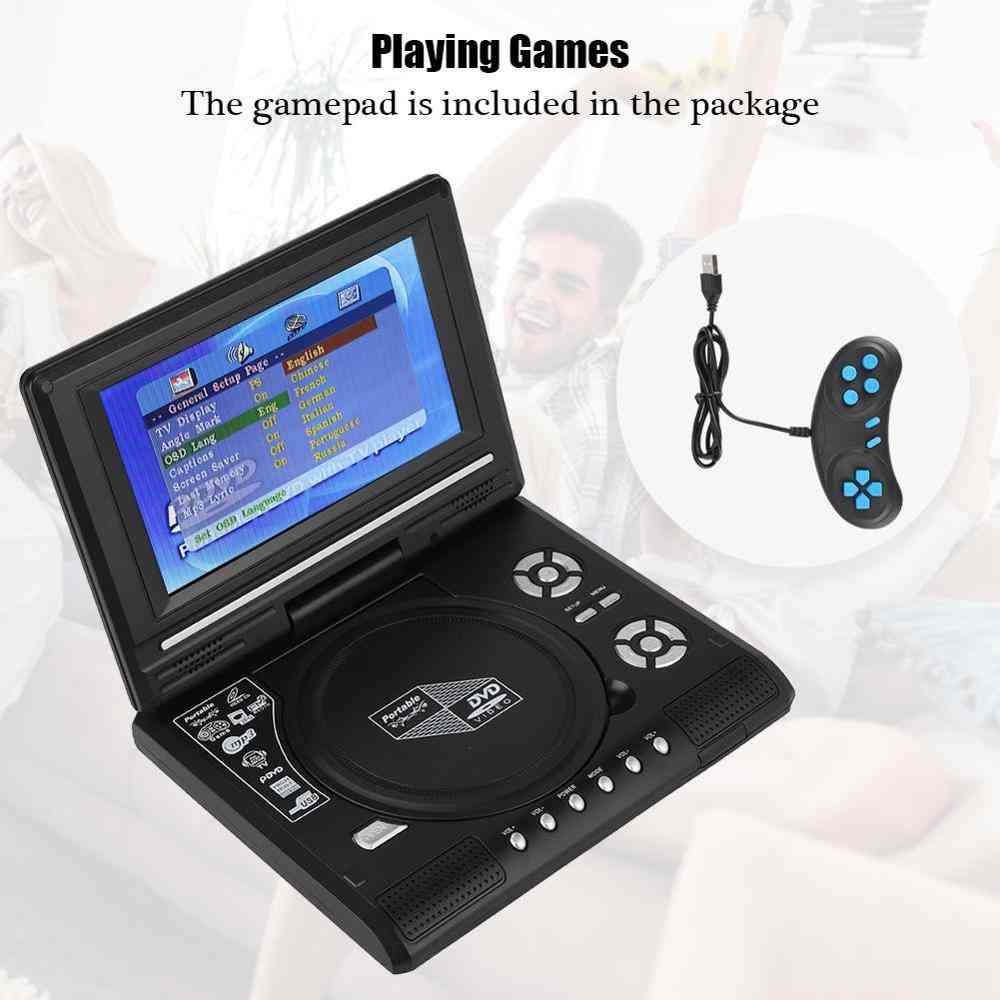 Portable Hd Tv Home Car Mobile Dvd Player  Usb Sd Cards Rca Tv Cable Game Rotate Lcd Screen
