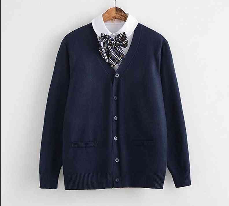 Long-sleeve Knitted Coat, School Uniform Sweater For