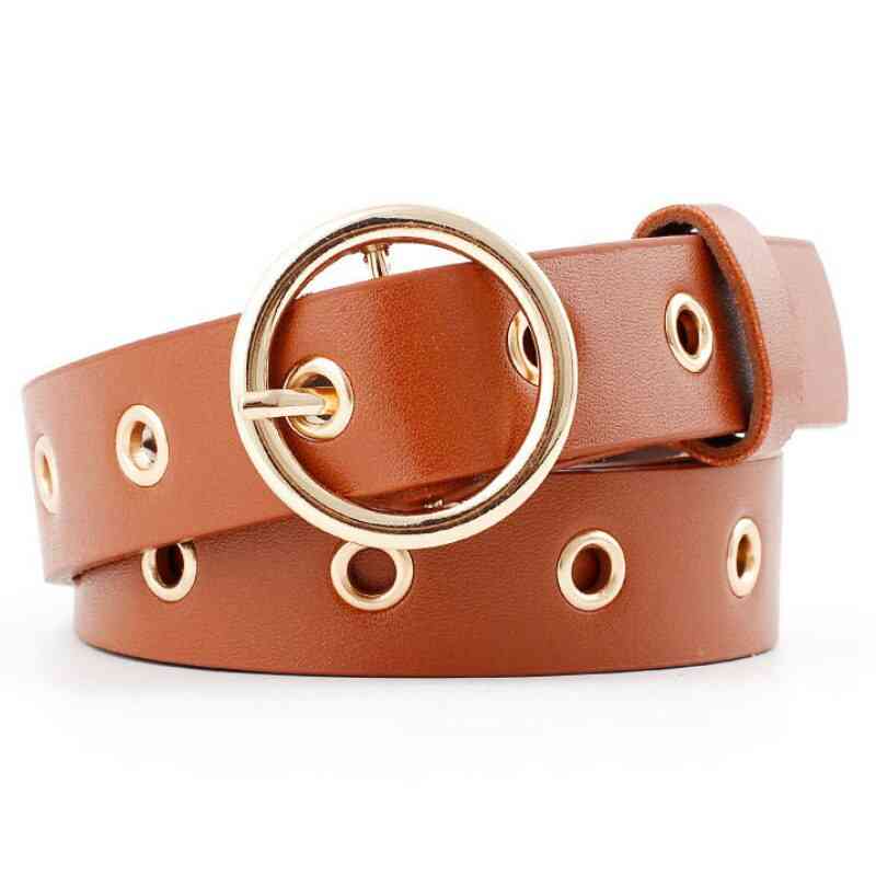 Women Round Metal Pin Buckle Circle Leather Belts