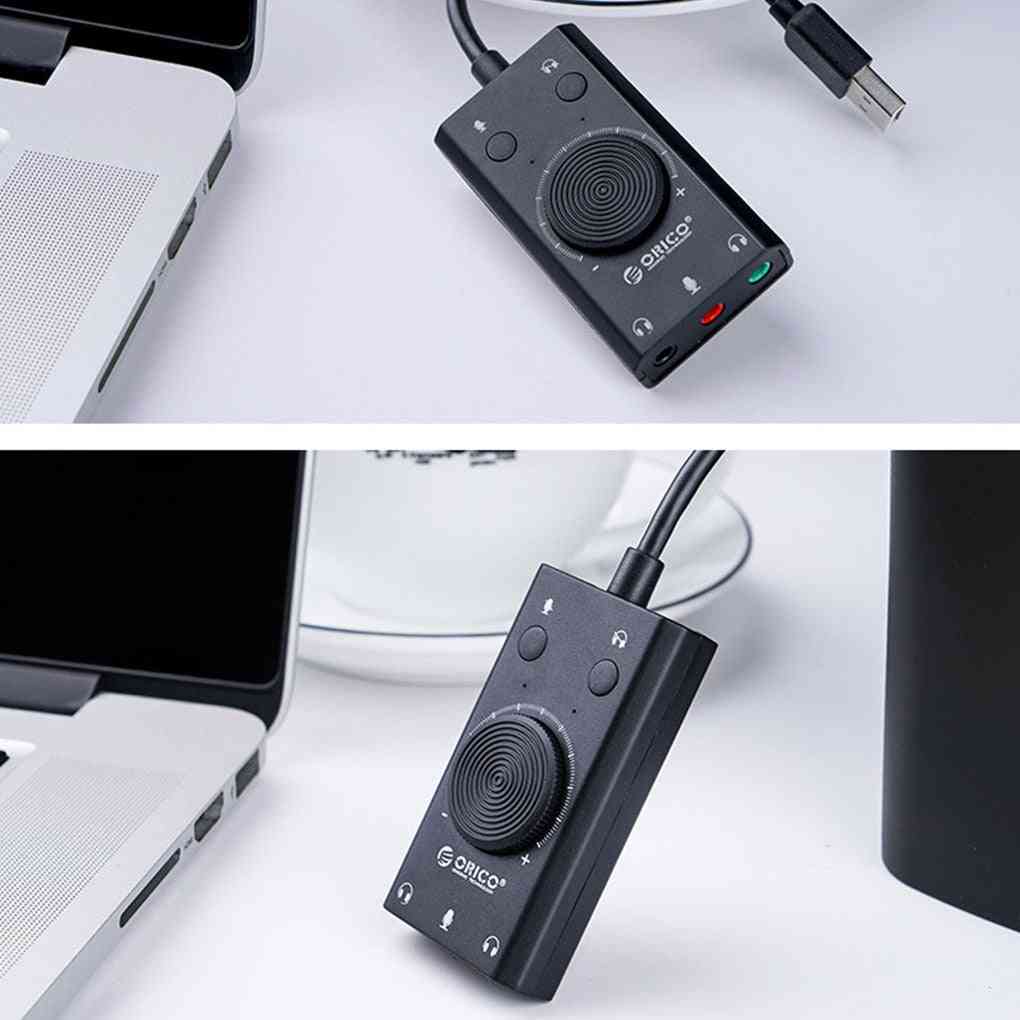 Usb External Sound Card- Microphone Earphone With 3-port Output