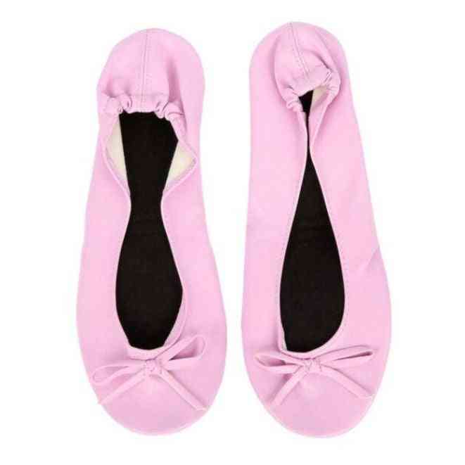Portable Ballet Flats Travel Fold-up Prom Shoes - Pink