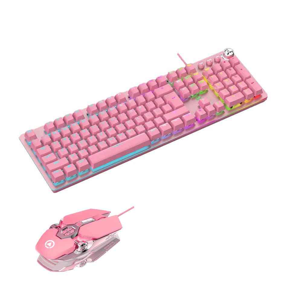 Pink Real Mechanical Keyboard And Mouse Set With Blue Switch