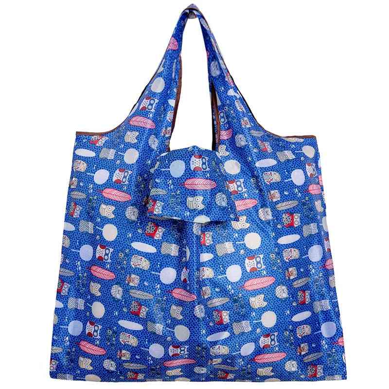 Eco Reusable Polyester Shoulder Women's Handbags, Folding Pouch, Shopping Bag, Foldable