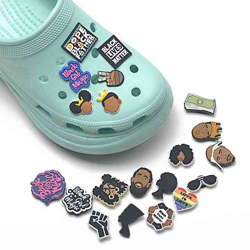 Pvc Croc Black Girl Magic Shoe Button Accessories Buckle Decorations