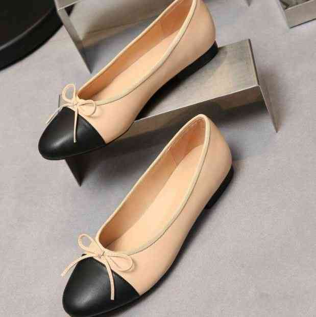 Leather- Splice Bow Round, Ballet Flats Classic Shoes Set-b