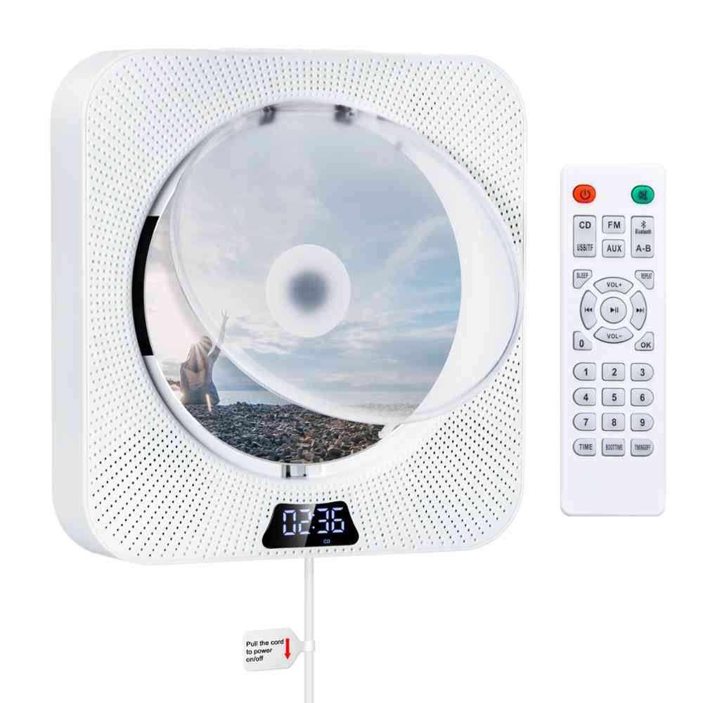 Wall Mountable Cd Player With Bluetooth Built-in 2 Hifi Loudspeakers Lcd Display Home Audio Remote Control Fm Radio