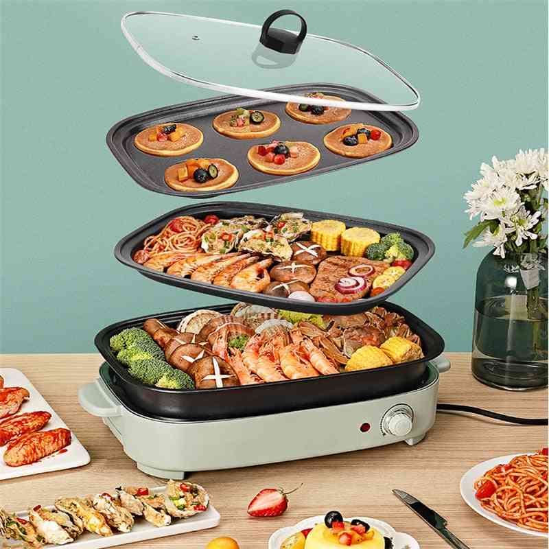 Electric Hot Pot Cooker, Household Multifunctional Cake Baker, Furnace Barbecue Grill With Plates