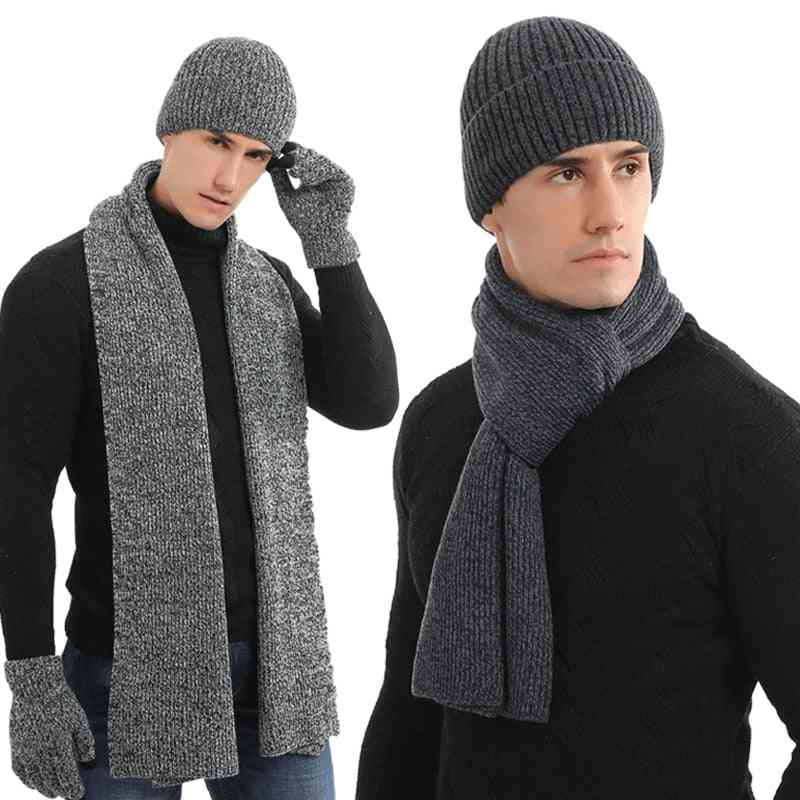 Winter Knitted Beanies Hat Scarf, Glove Set For Men