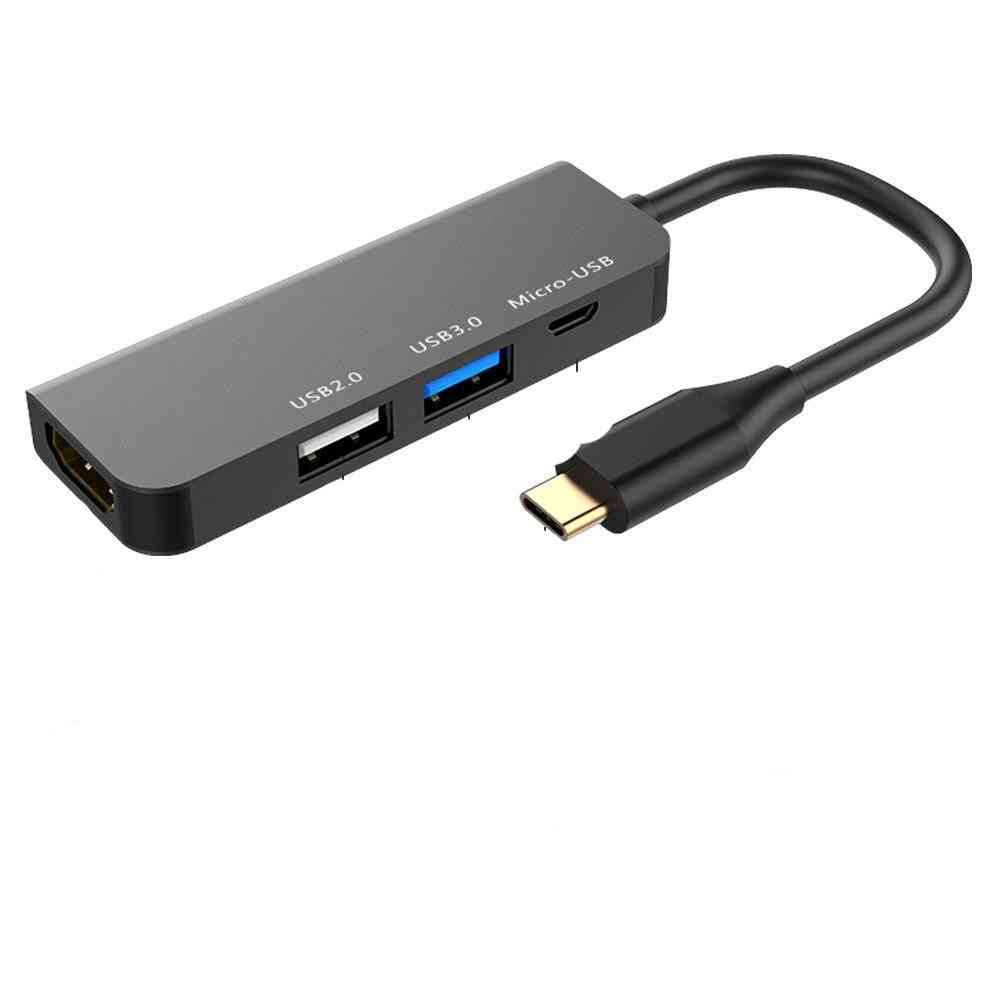 USB-dokkingstasjon Type C Hub USB-C til HDMI-kompatibel RJ45 USB 3.0-adapter