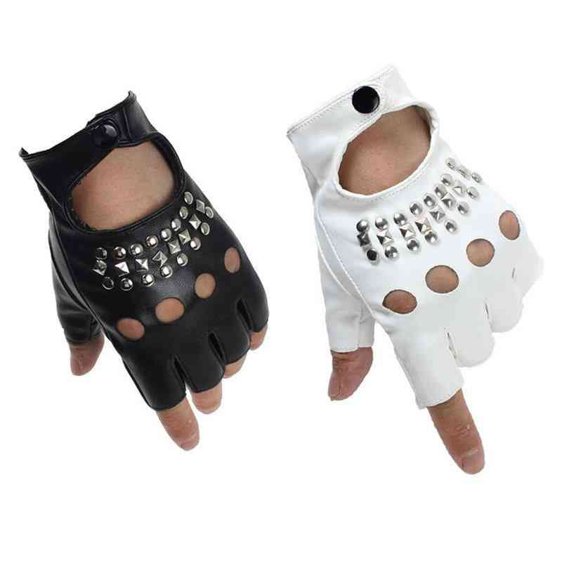 Pu Leather Rivet Hollow Dancing Half Finger Gloves