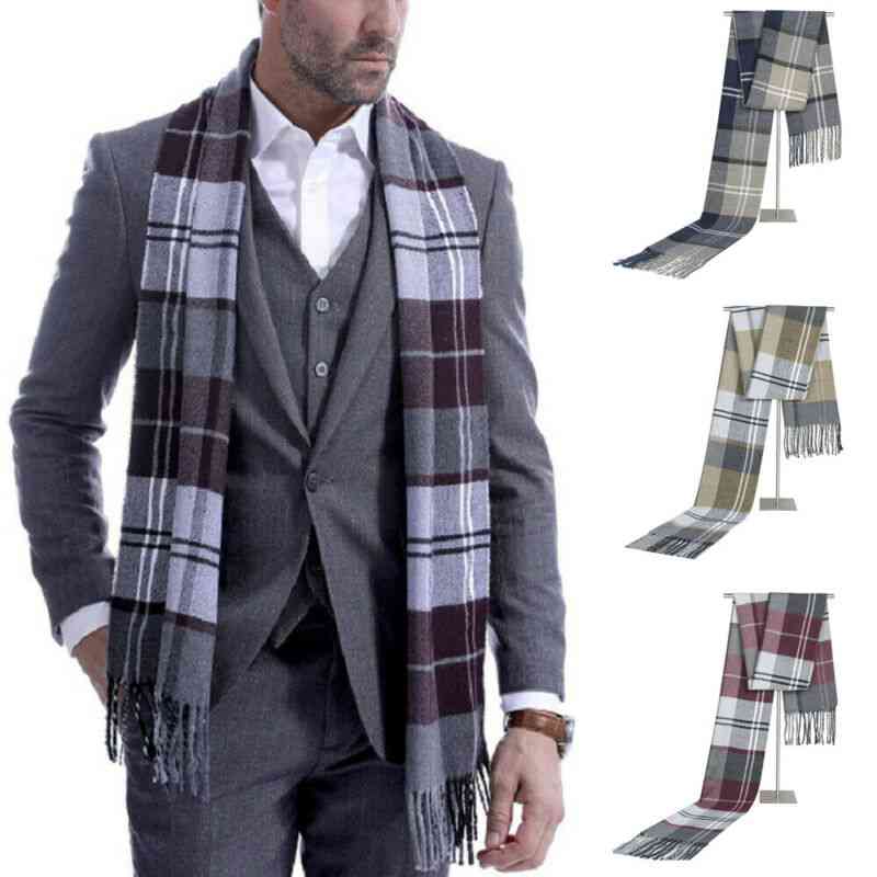 Sciarpa lunga da uomo in morbida lana scozzese scozzese a quadri invernale con collo caldo