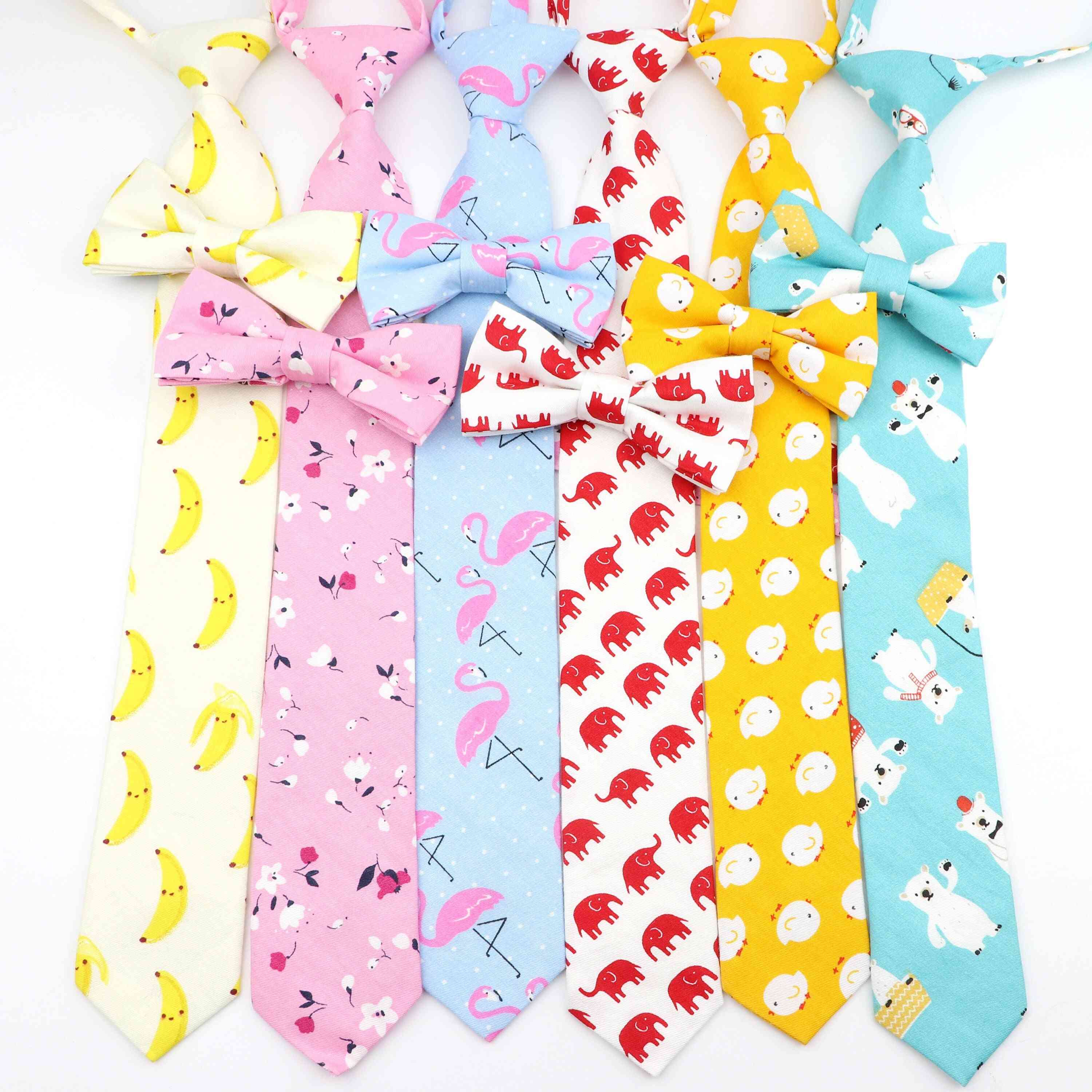 Cotton Cartoon Kids Elastic Necktie Bowtie Set