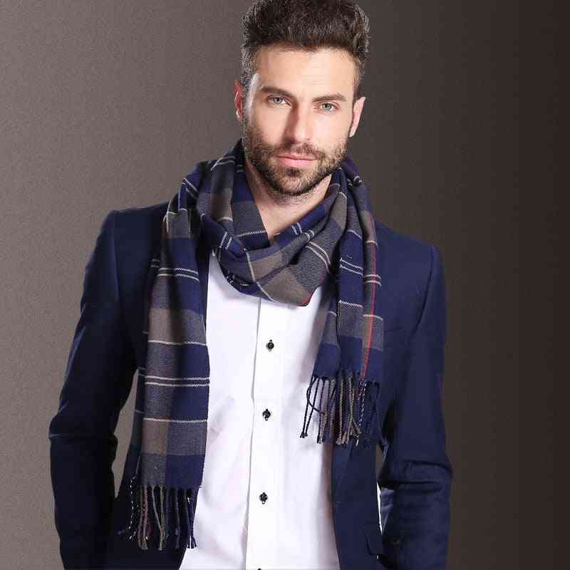 Men Winter Warm Cotton Tartan Europe Fashion Scarf