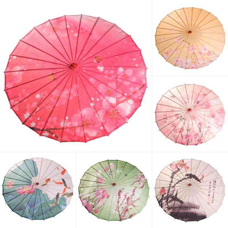 Chinese Vintage Silk Parasol Dancing Props Umbrellas