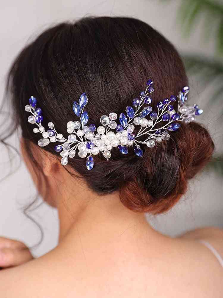 Mode bleu mariage strass cheveux peigne cristal chapeaux
