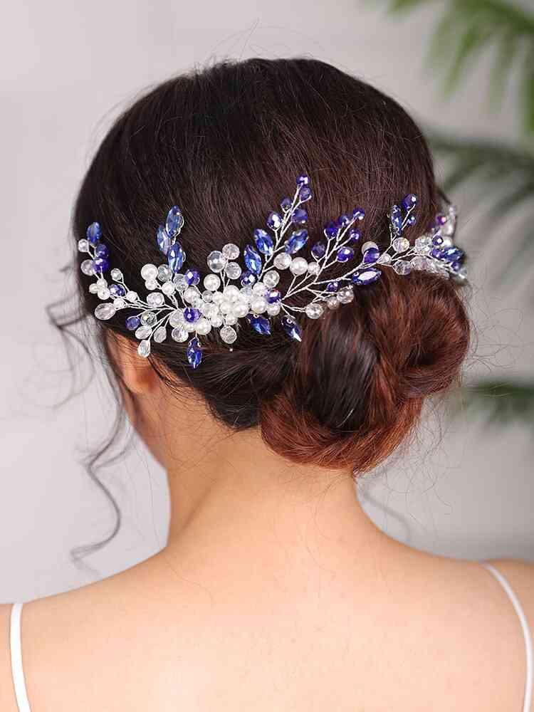 Mode blå bröllop strass hår kam kristall huvudbonader