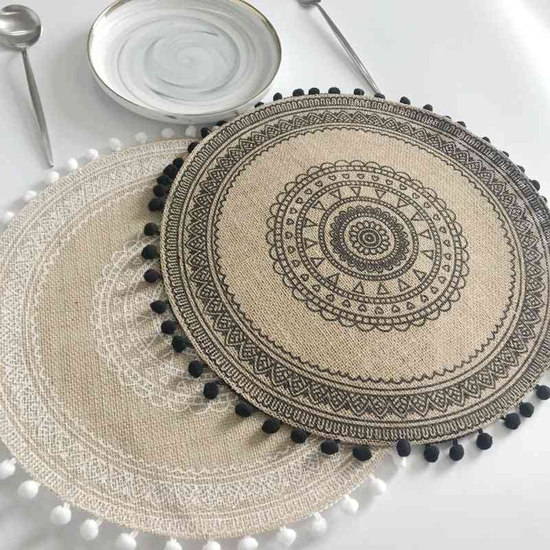 Round Delicate Embroidery Dessert Pan Table Placemat