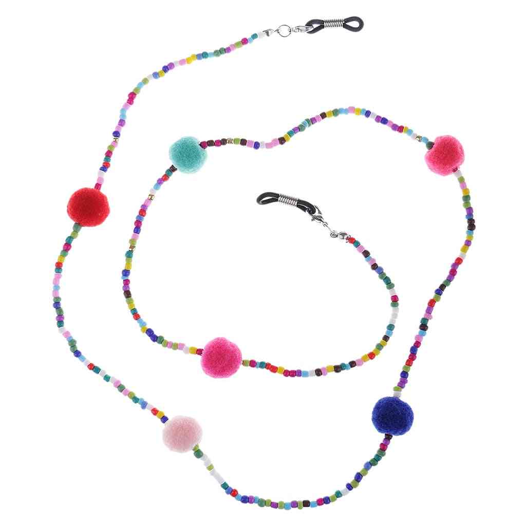 Anti Slip Colorful Beads Plush Ball Eyeglass Chain
