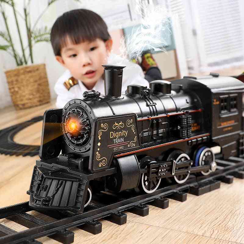 Elemmel működtetett vasúti klasszikus tehervonat víz gőzmozdony játékkészlet füst szimulációs modellel elektromos vonat