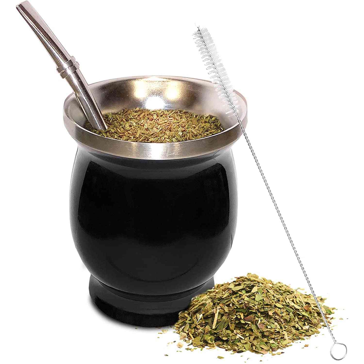 Natural Gourd/tea Cup Set 8 Ounces Bombillas Yerba Mate Straw, Cleaning Brush,