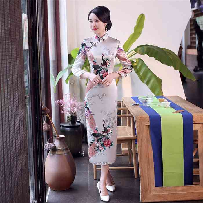 Sommer-print blomst sateng, daglig casual, cheongsam kjole sett-b