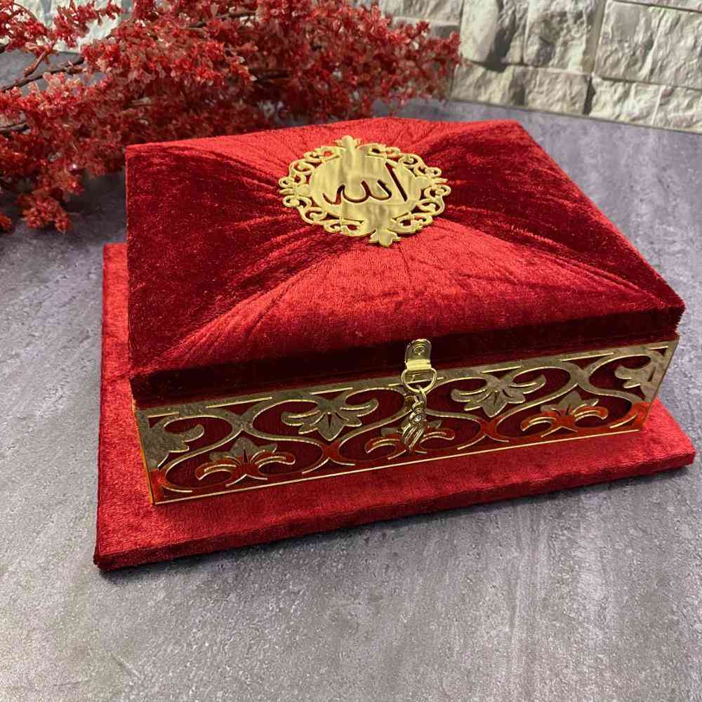 Holy Quran Prayer Book Velvet Covered Set With Mirror Tag