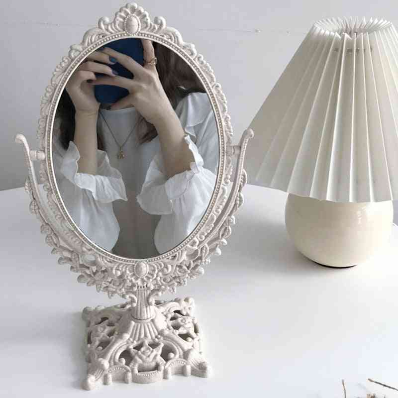 Nordic Plastic- Decorative Small Round, Make-up Standing, Glass Mirror