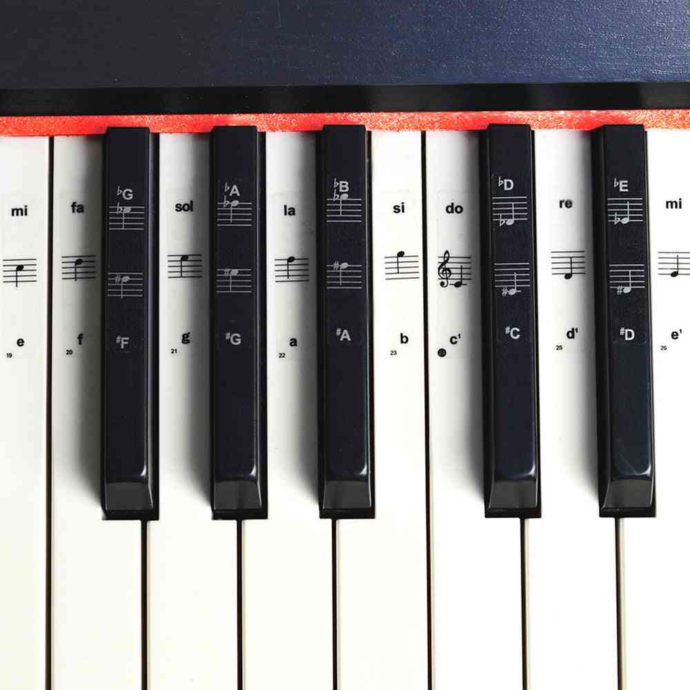 Nøkkel piano klistremerker, gjennomsiktig pvc klistremerke, stav elektronisk tastatur, navn notat pinne tilbehør