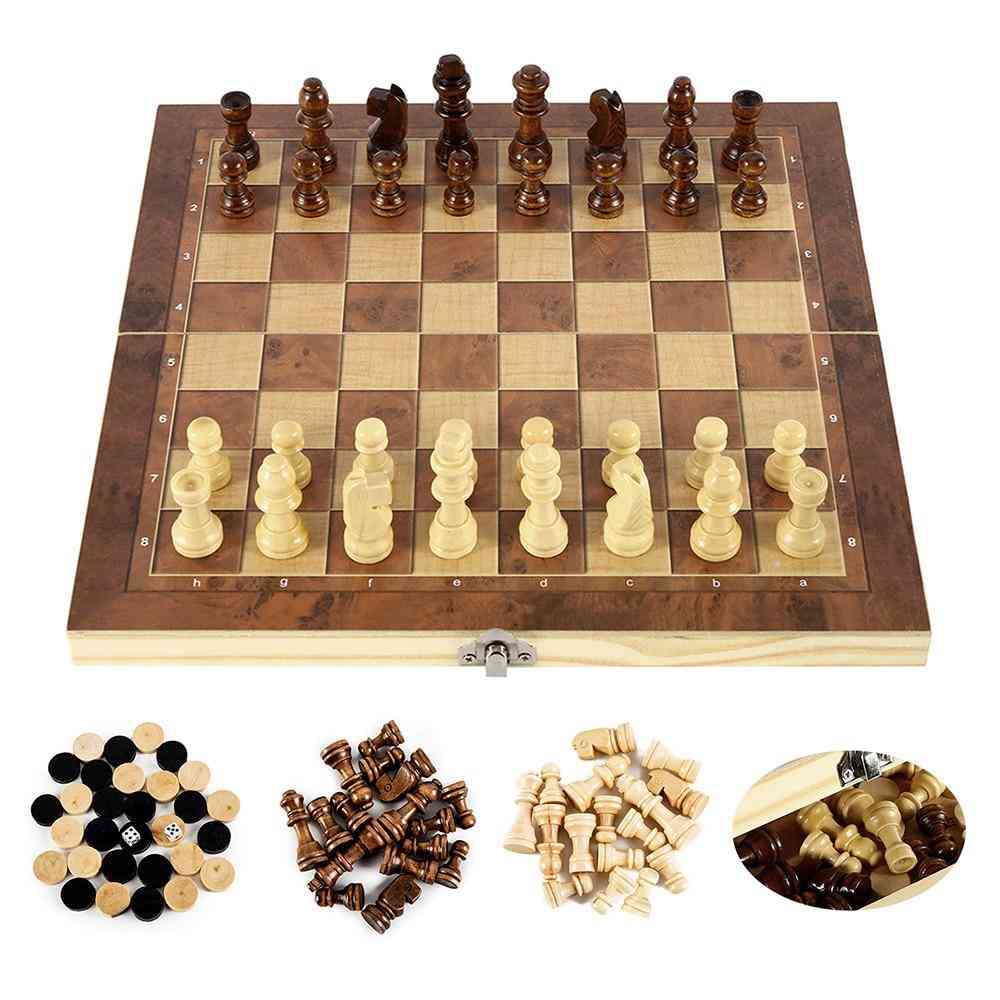 Hopfällbart schackspelset i trä
