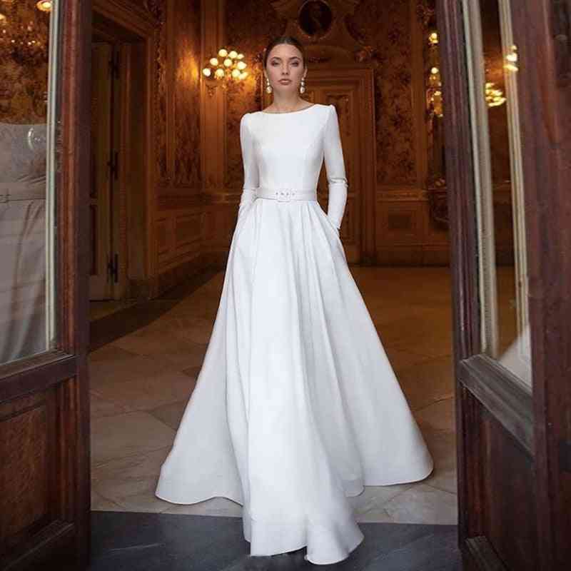 Boat Neck Long Sleeve Floor Length Evening Gowns With Sashes