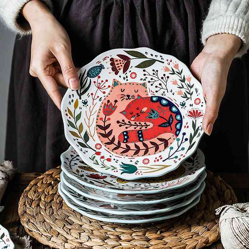 Colorful Cat Under-glazed Ceramic Dinner Dishes