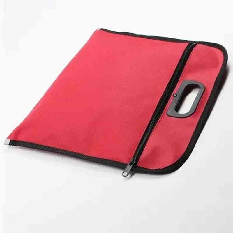 Red Waterproof Zipper A4 Oxford Cloth Pocket Folder Bag Notebook Organizer Handbag Document Office Supplies
