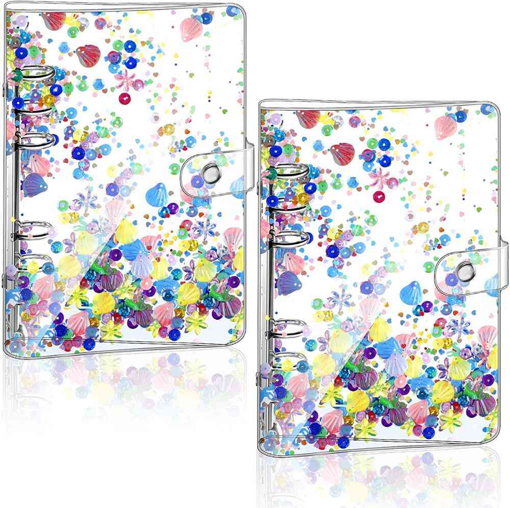 Glitter Binder Cover Clear Quicksand Decoration Notebook Shell With Snap Button