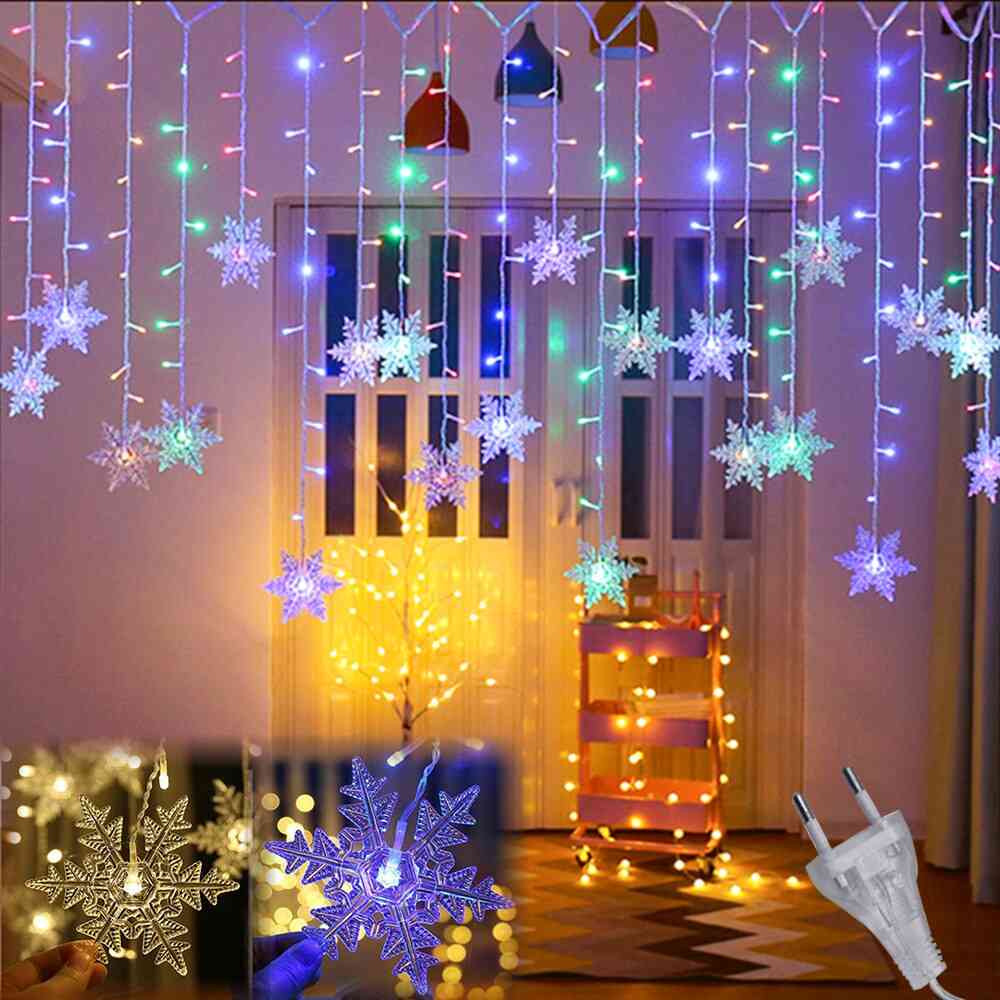 Outdoor Curtain- Snowflake Decoration Led, Fairy String, Flash Lights