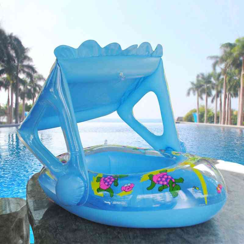 Rajzfilm babaúszó gyűrű, felfújható baba medence úszó napellenzővel, úszófürdő kiegészítők kisgyermek számára