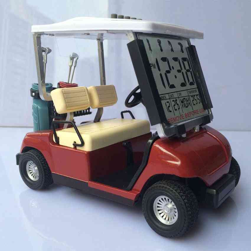 Miniatűr golfkocsi átlátszó LCD digitális ébresztőórával LCD naptár karácsonyra