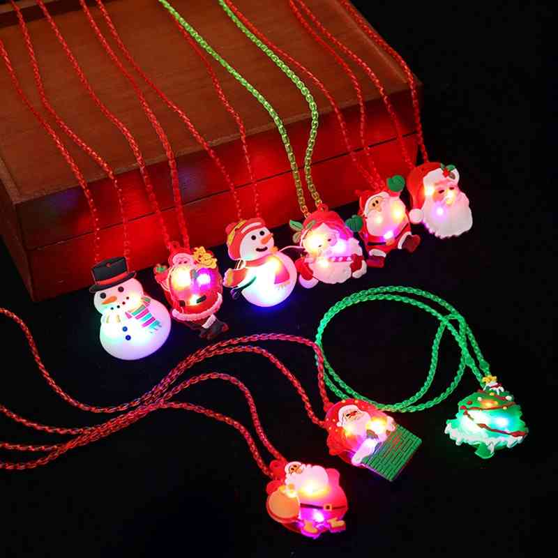 Led világító nyaklánc gyerekeknek, karikatúra karácsonyi kellékek kellékei, medál, nyaklánc, izzó játék,