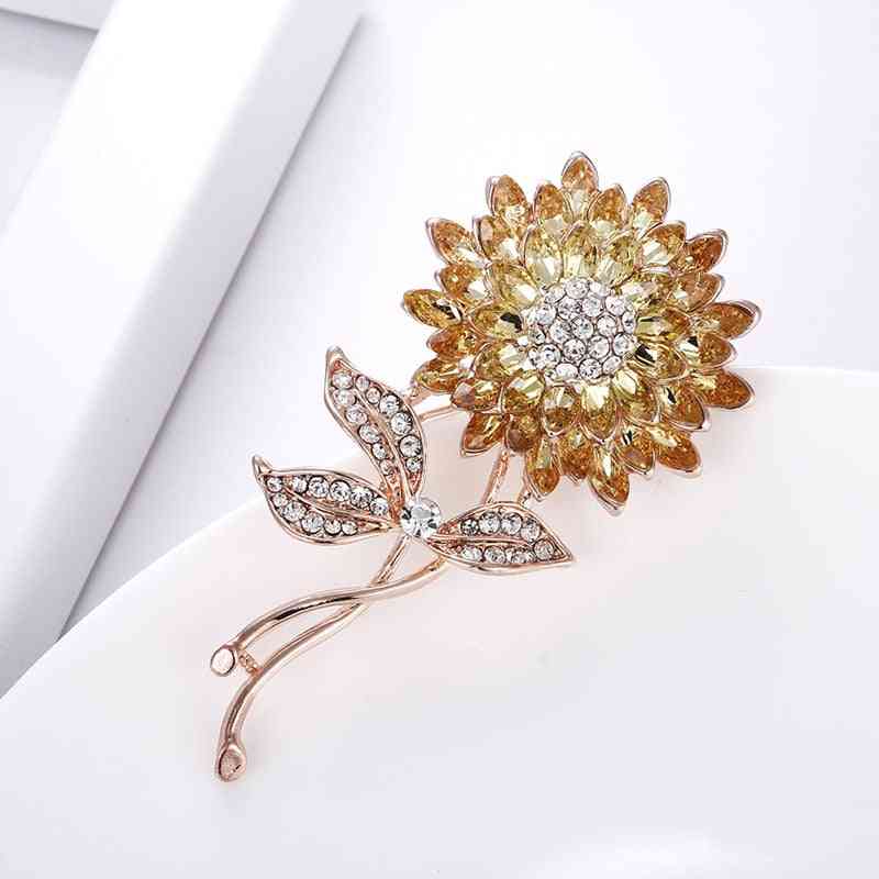 Sunflower Brooches, Crystal Brooch Pins, Plant Jewelry