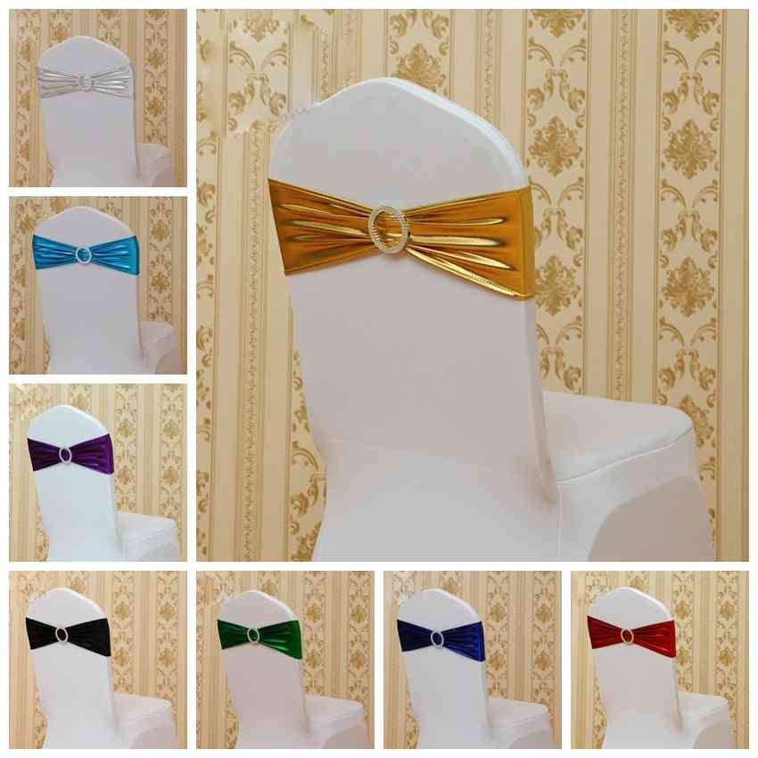 Spandex Bands Shiny Ribbon With Round Buckle, Decoration Chair Sashes