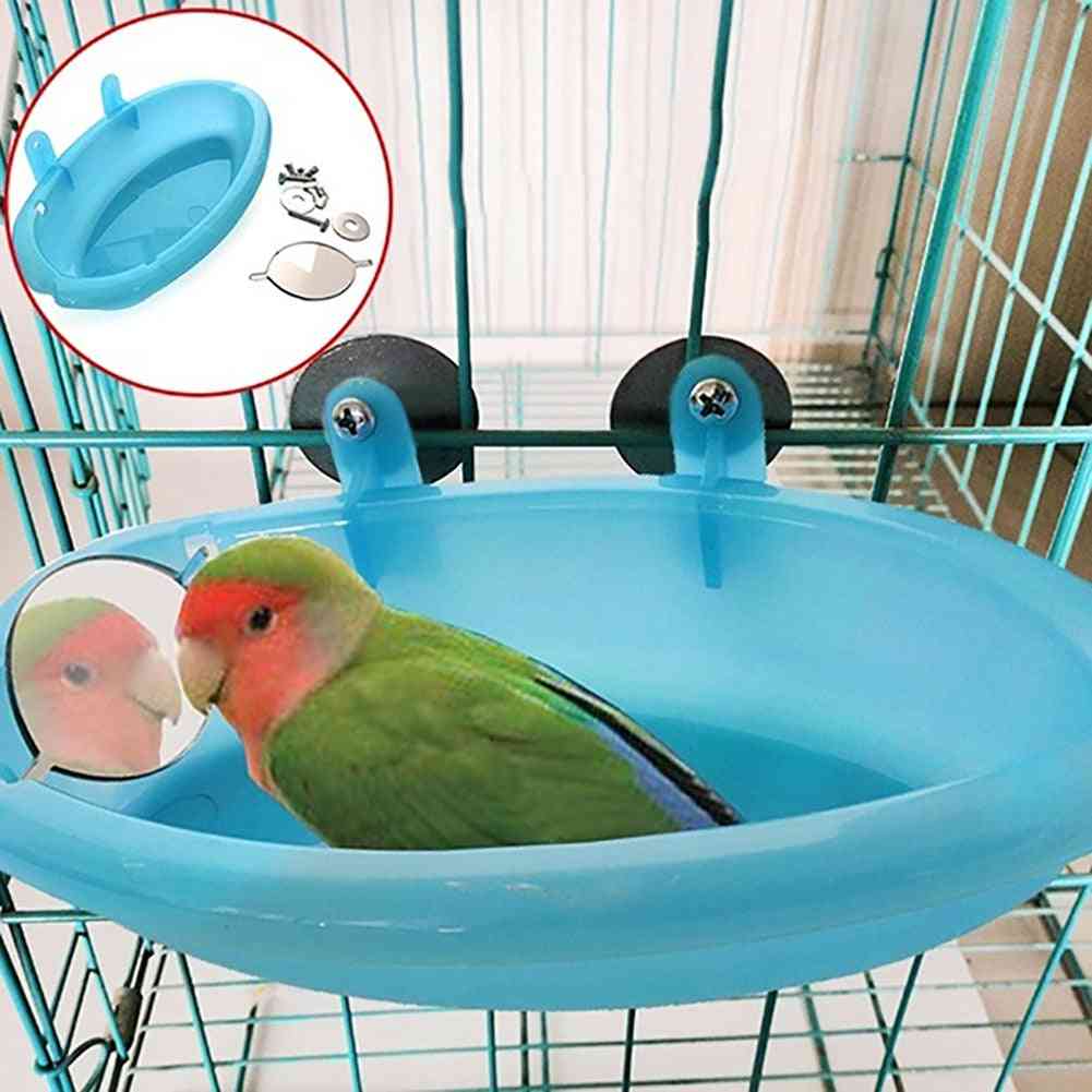 Pet Bird Bath Cage Basin With Mirror