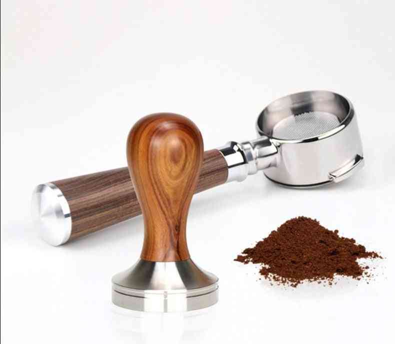 Rustfrit stål- tamper af massivt træ, kaffepulverhåndtag