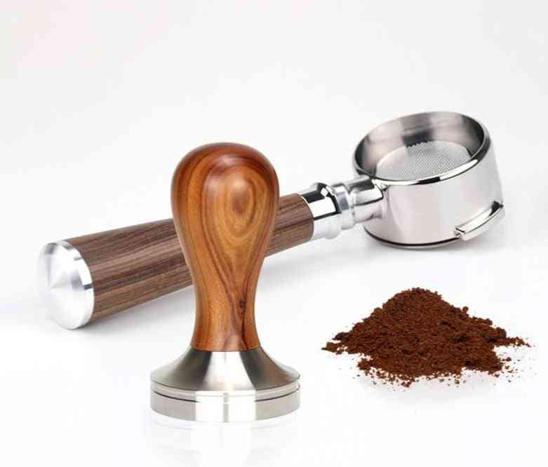 Rustfrit stål- tamper af massivt træ, kaffepulverhåndtag