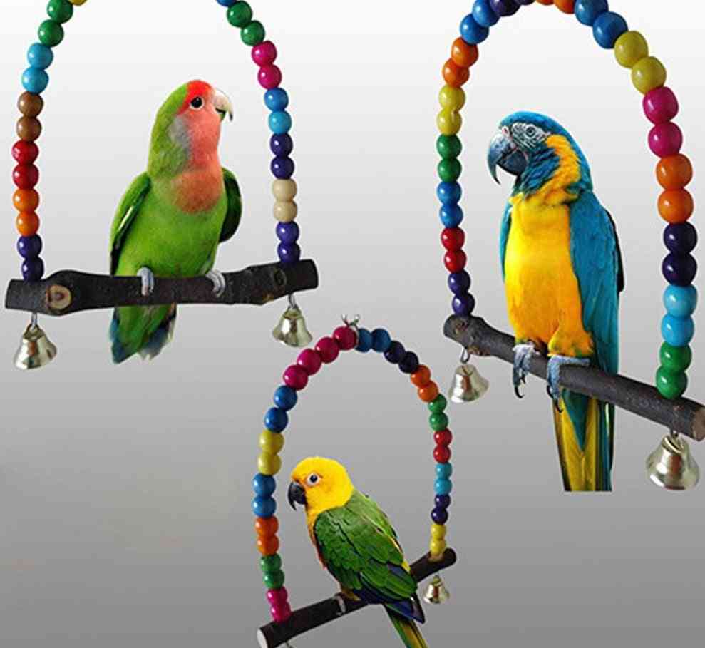 Trä papegojor swing leksak fåglar färgglada pärlor fågel levererar klockor