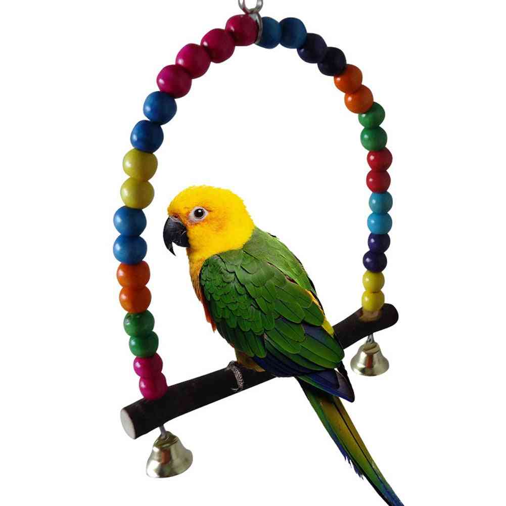 Trä papegojor swing leksak fåglar färgglada pärlor fågel levererar klockor