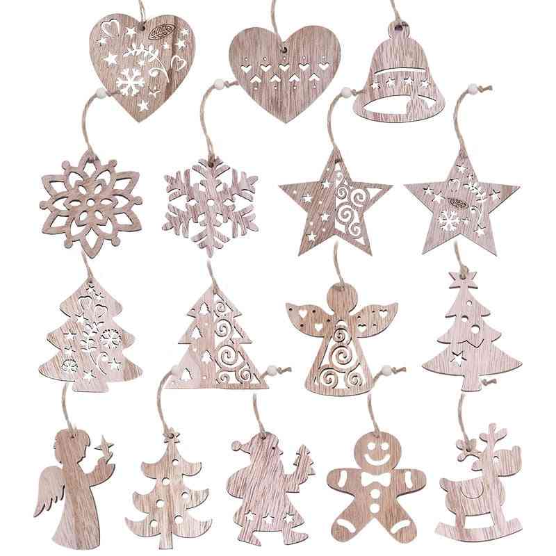 New Christmas 3/4/6pcs Vintage Party Wooden Pendants Ornaments Snowflake Star Angel Christmas Tree Decorations For Home Supplies