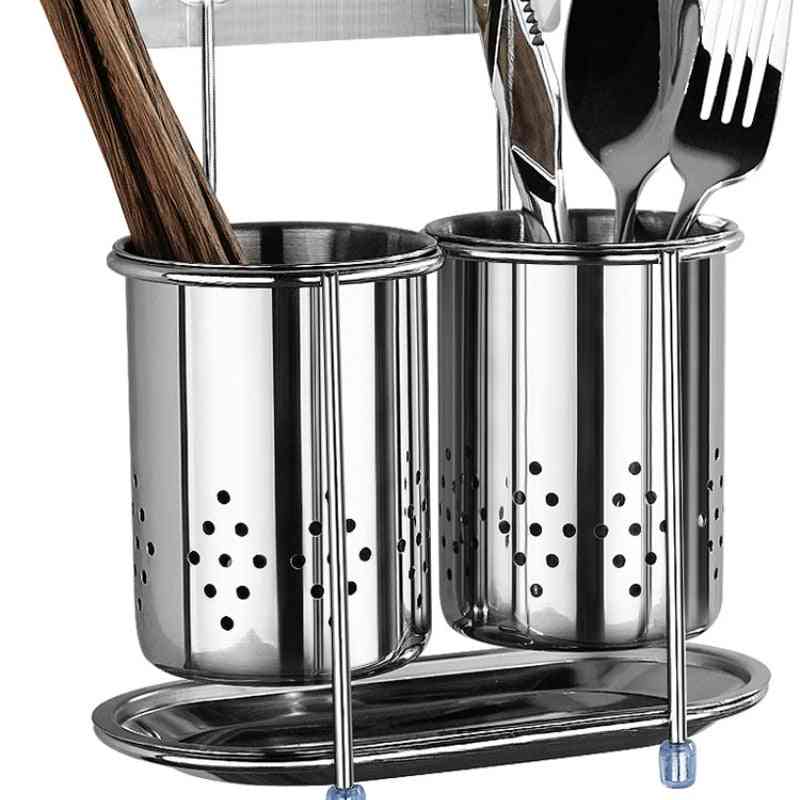 Wall-mounted Stainless Steel Chopsticks Storage Bucket Drain Rack
