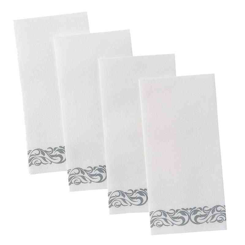 Disposable Linen-feel Guest Towels - Silver Floral Cloth-like Paper Napkins