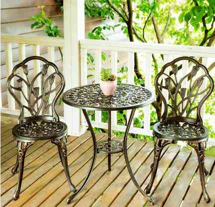 Puutarha vapaa-ajan parveke valettu alumiini pöydät ja tuolit setti